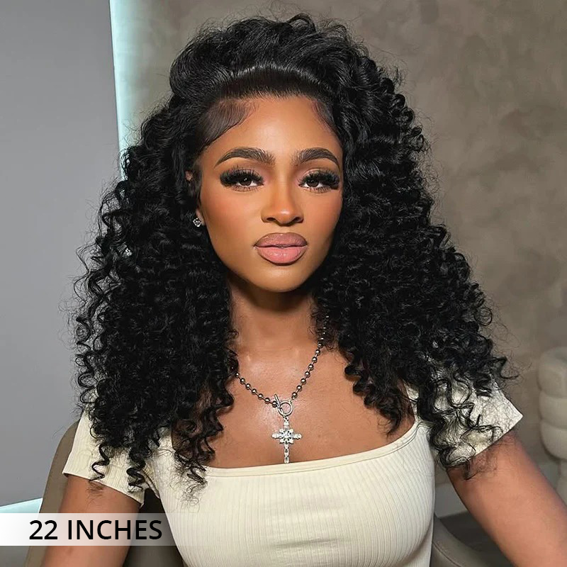 Super Bouncy Deep Wave Lace Wig Bleached Knots Human Hair 250% Density Transparent Lace Closure Wigs