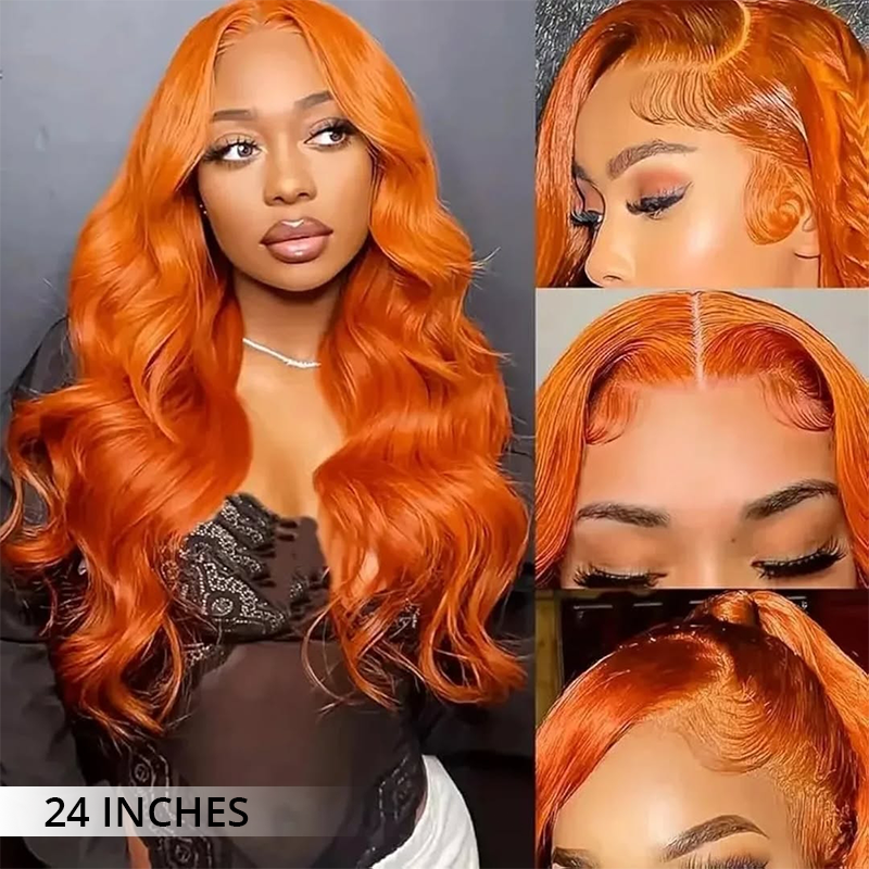 Ginger Orange Colored 13x4 Lace Front Body Wave Wig High Density Human Hair Wigs