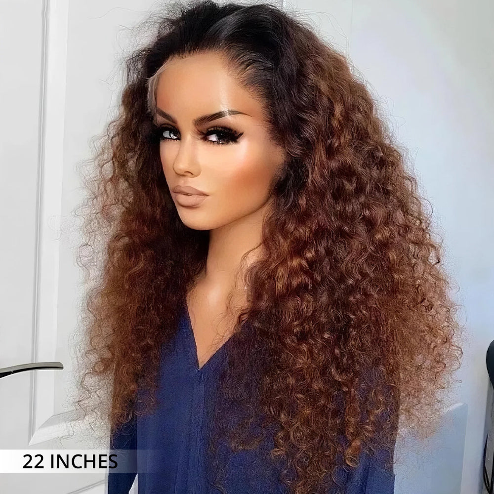Zlike Ombre Brown Water Wave Invisi Strap Snug Fit 360 Lace Frontal Bleached Knots Glueless Wig Human Hair