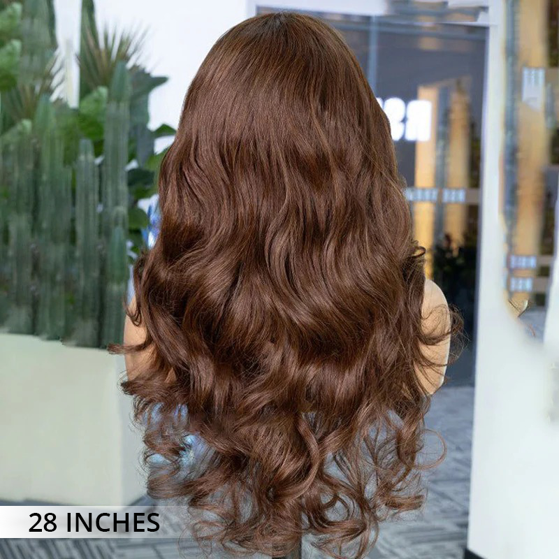 Zlike 200% Density #4 Chocolate Brown Straight Body Wave 13x4 Lace Front Wigs Pre Plucked Human Hair Wigs