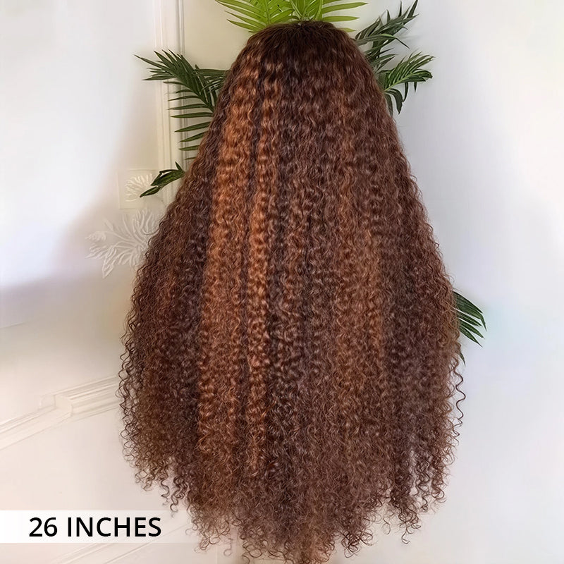 Honey Brown Highlights Kinky Curly Lace Front Wigs 100% Human Hair Pre Plucked Wigs For Women
