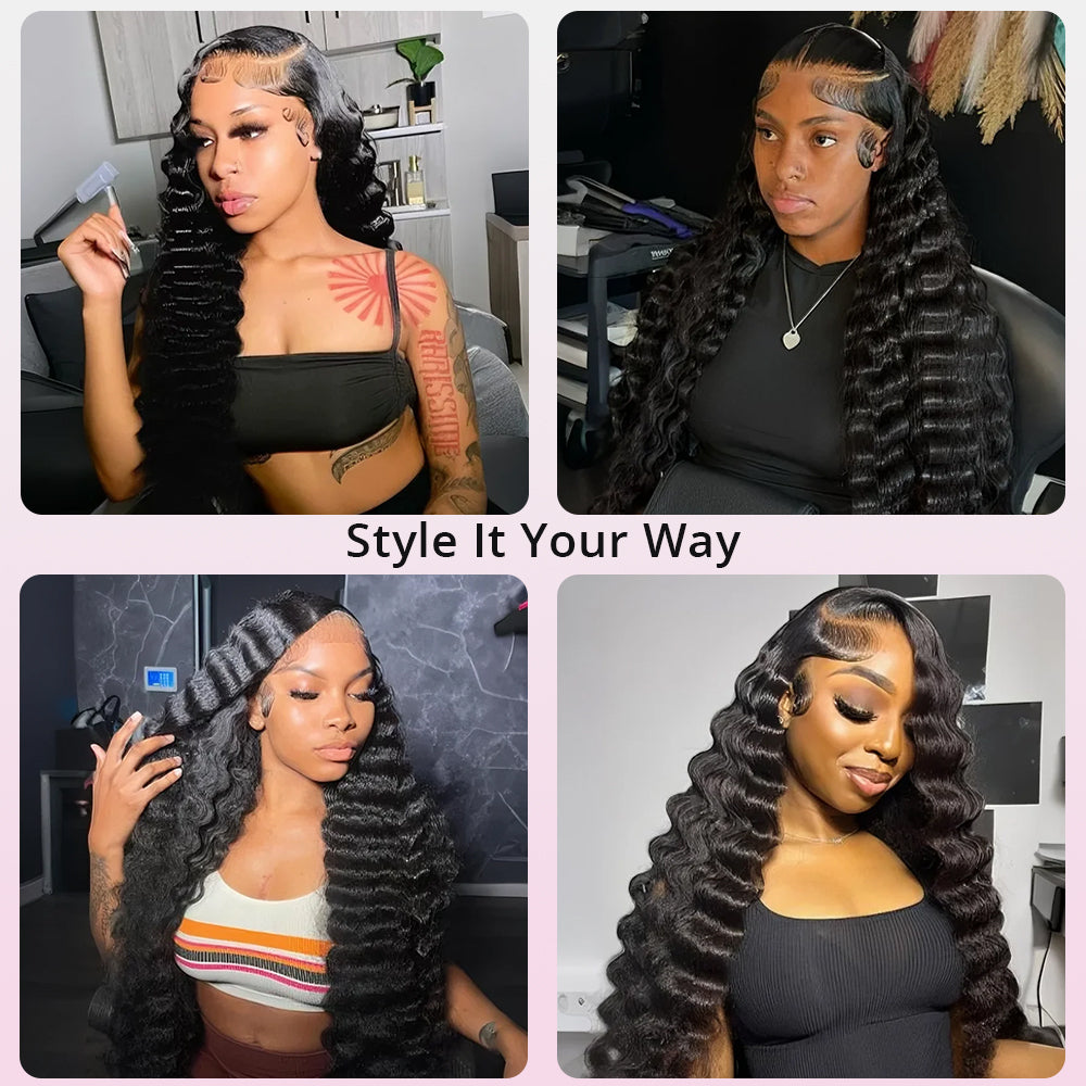 Zlike Luxury Bouncy Crimped Wave Long Hair Wigs 300% Density 100% Human Hair Lace Front Wigs For Women