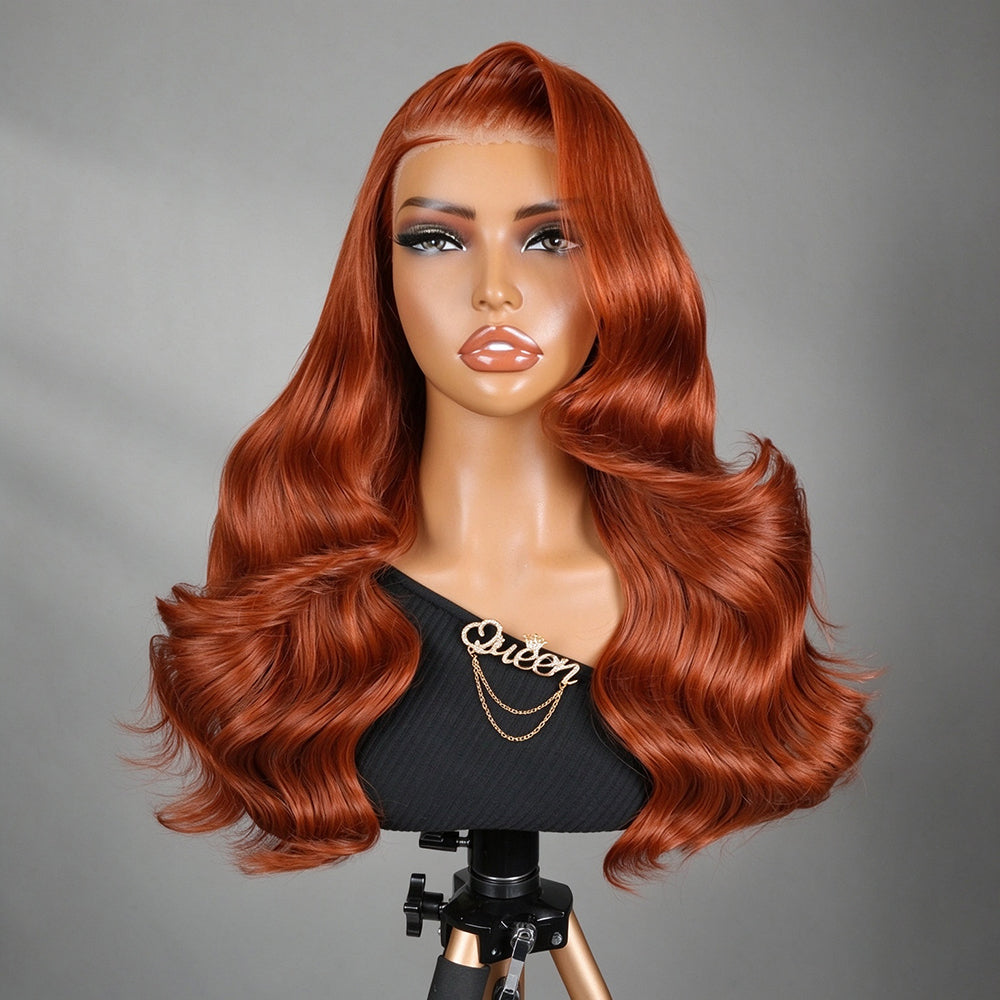 Zlike Body Wave Ginger Wigs Layered Hair Side Part Redhead 13x4 Lace Front Wigs