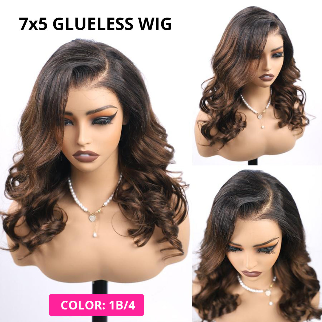 Zlike Hair Balayage Ombre Colored Body Wave Wigs 250% Density Side Part Layered Cut Lace Closure Wigs