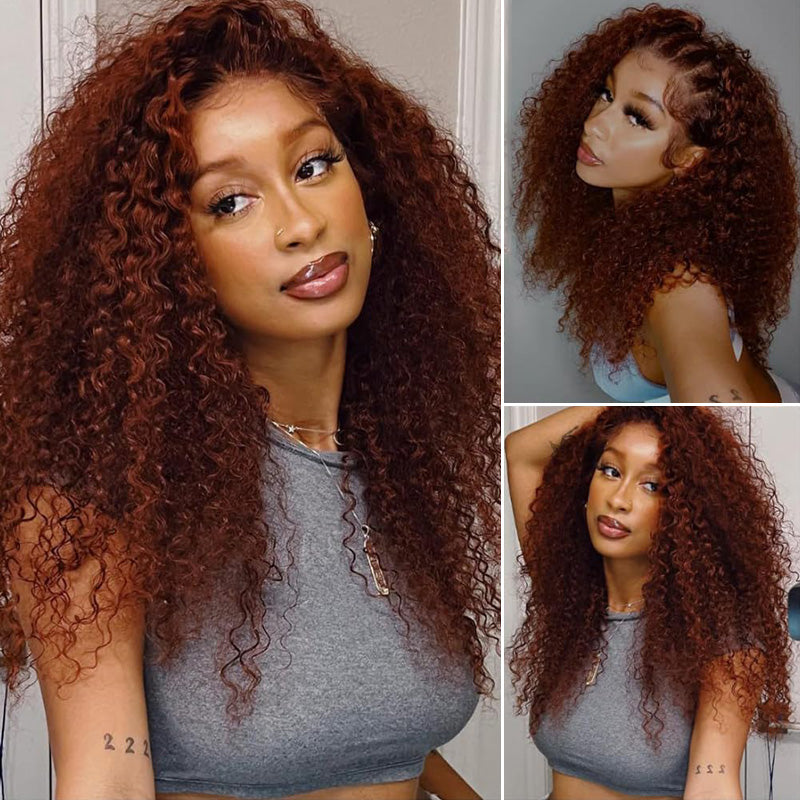 Reddish Brown #33 Curly 13x4 Lace Frontal Wig 100% Virgin Human Hair Wigs For Women
