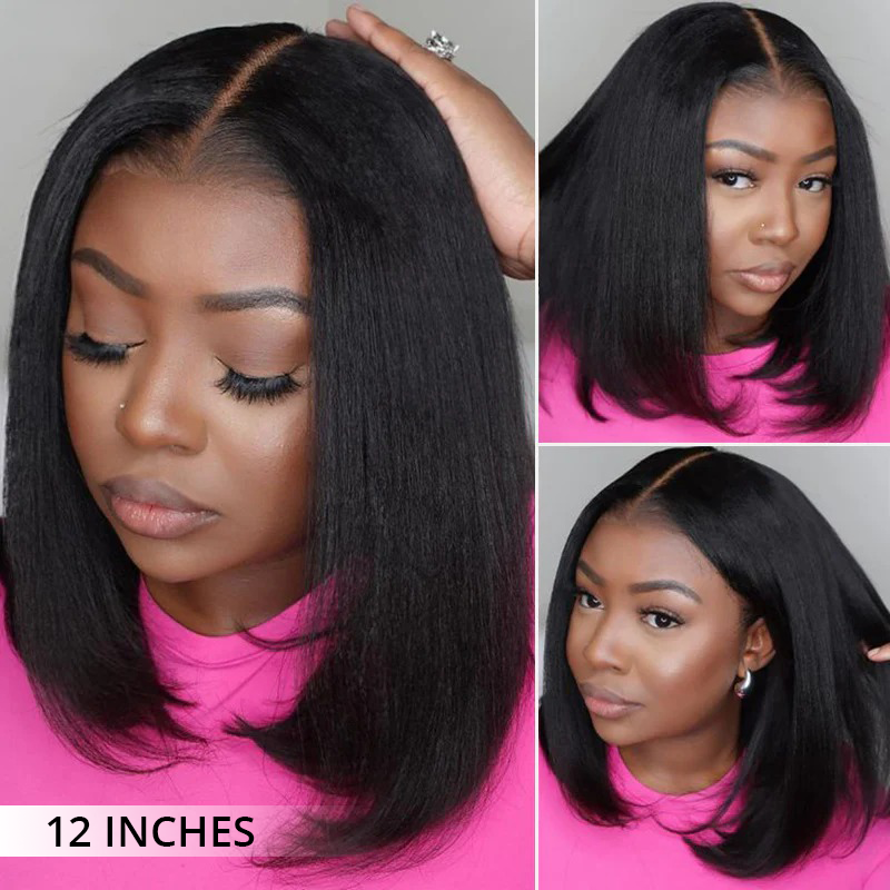 300% Density Bob Lace Wig Pre Cut Straight Human Hair Lace Closure Wigs Bleach Knots