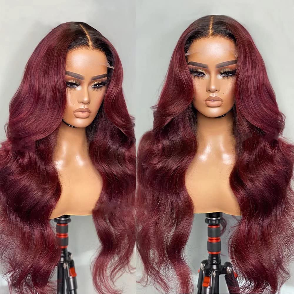 Clearance Sale | 99J Burgundy Body Wave Wigs Transparent Lace Front Virgin Human Hair Wigs