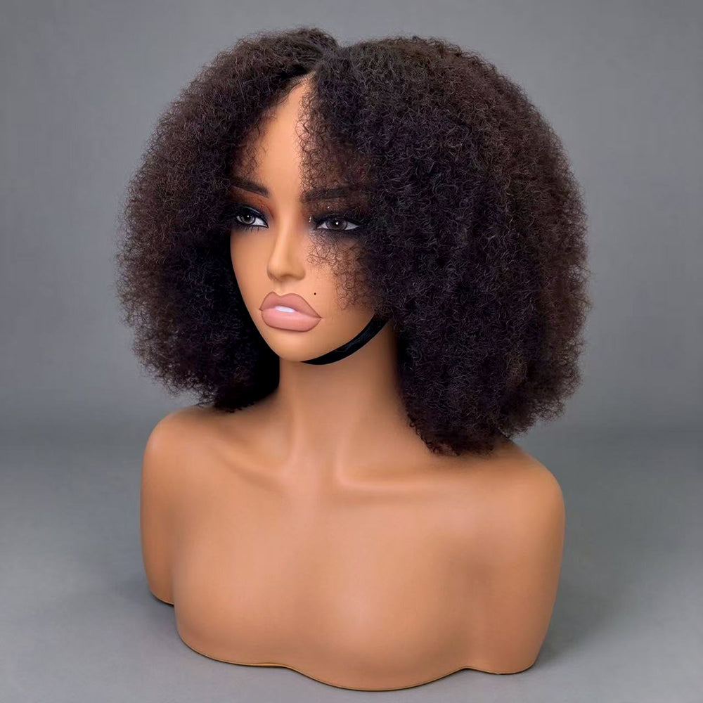 Zlike 180% Density Afro Curl Wigs 4x4 Pre-Cut Lace Drawstring Cap Short Human Hair Wigs