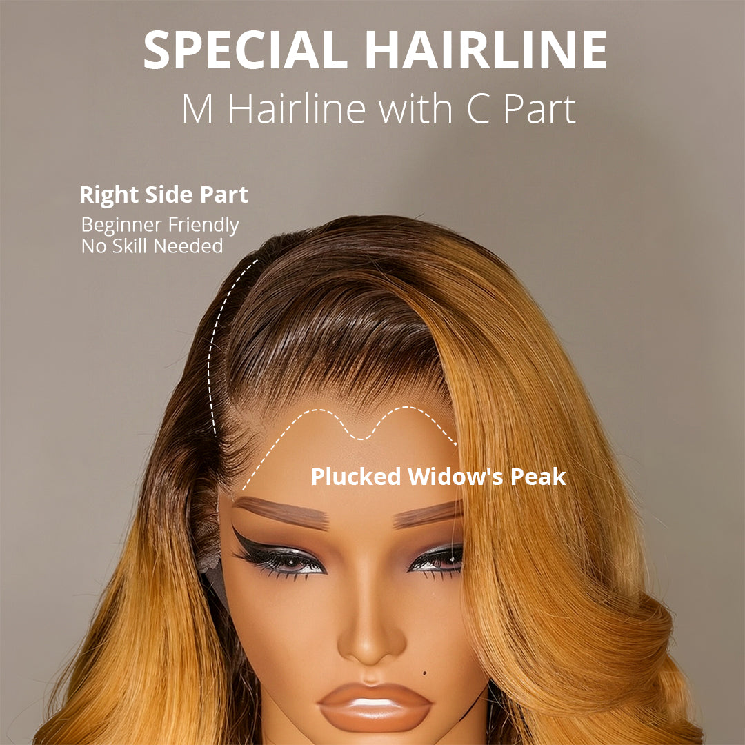 Zlike Amber Cocoa Highlight Body Wave 13x6 Transparent Lace Front Wigs M Hairline With Drawstring Glueless Human Hair Wigs