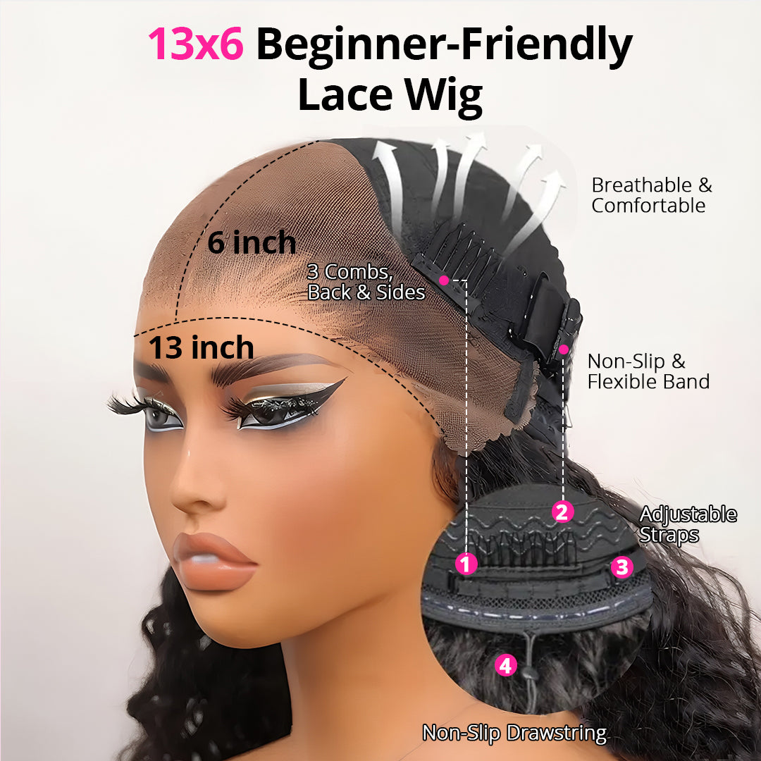 Zlike 13x6 Burmese Curly Ready To Wear Highlight Lace Front Glueless Wigs Human Hair for Beginners With Finger Coil Ends Pre Cut Lace