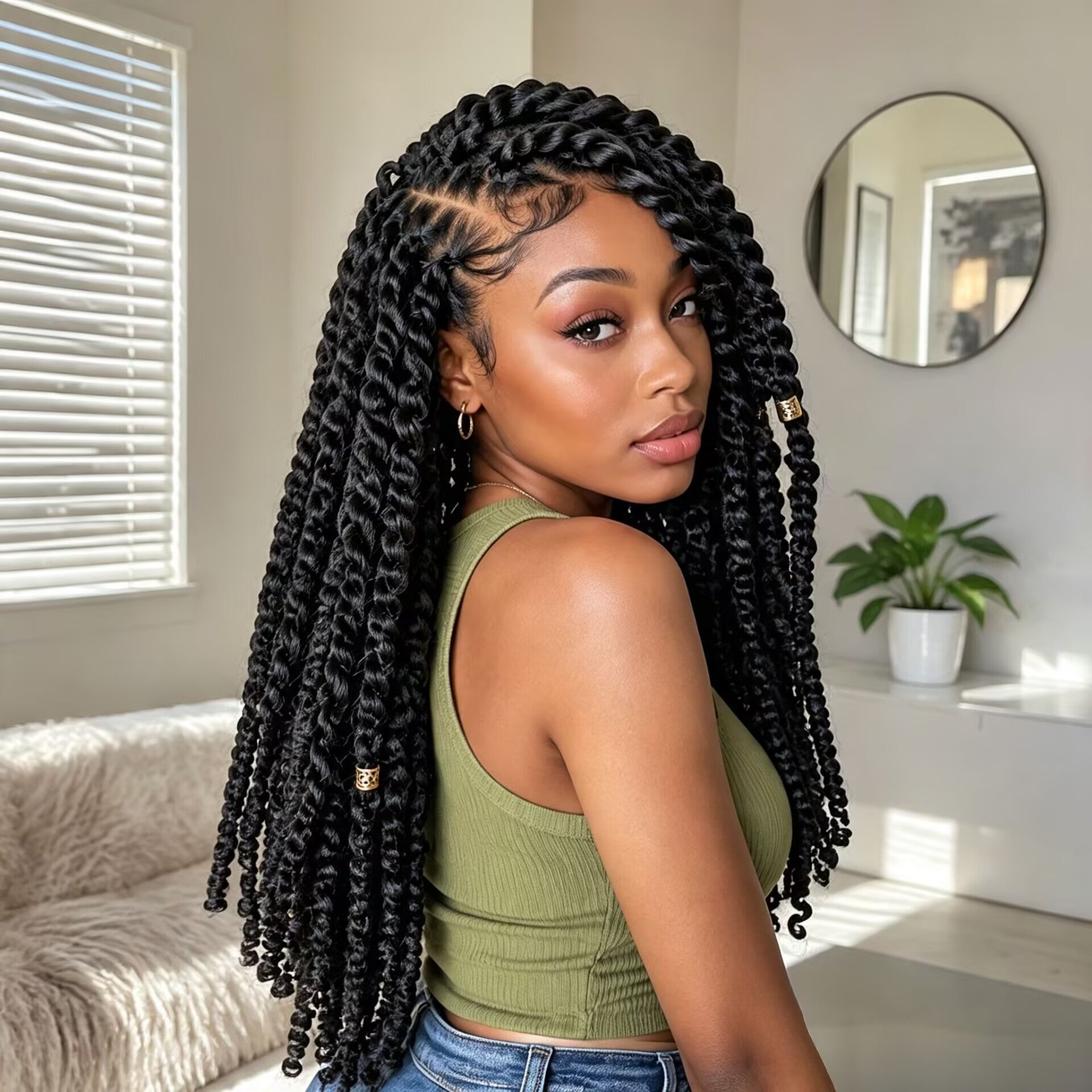 Zlike Pre-Braided Two Strand Twist Glueless 360 Lace Frontal Human Hair Wig With Invisible Drawstring