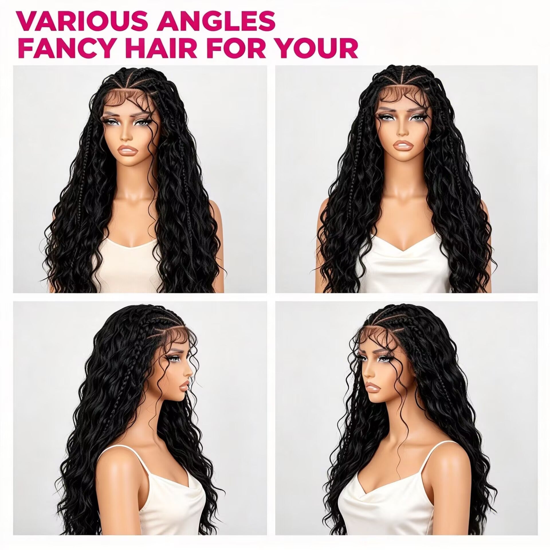 Zlike 13x6 Lace Front Cornrow Curly Boho Braids Wig Natural Black with Face Framing Pre Plucked Glueless Lace Frontal Wig with Baby Hair