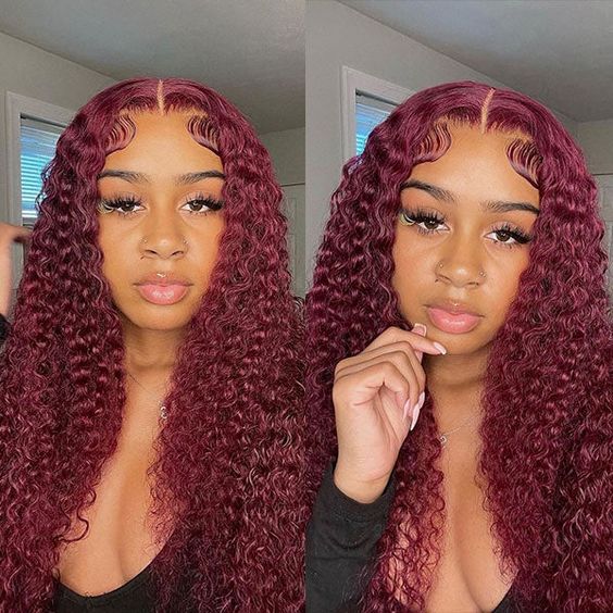 Pre Plucked 99J Burgundy 4x4 Deep Wave Lace Closure Human Hair Wigs Natural Hairline