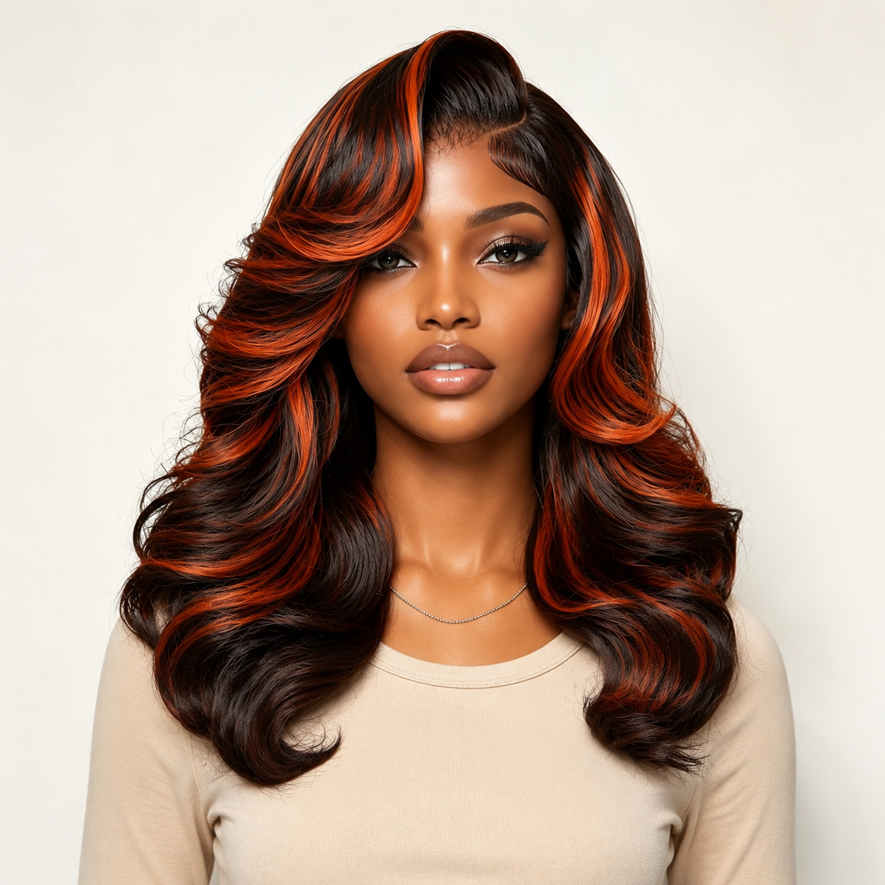 Zlike Ginger Highlight Brown Bob Wig Layer Cut Pre-Styled Body Wave Short Human Hair Wig Transparent Lace Glueless Wig