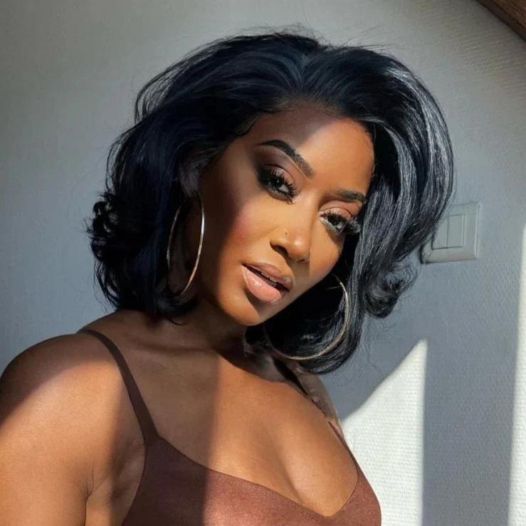 Zlike 250% Density Side Part Layered Blowout Bob Glueless Lace Wig Human Hair
