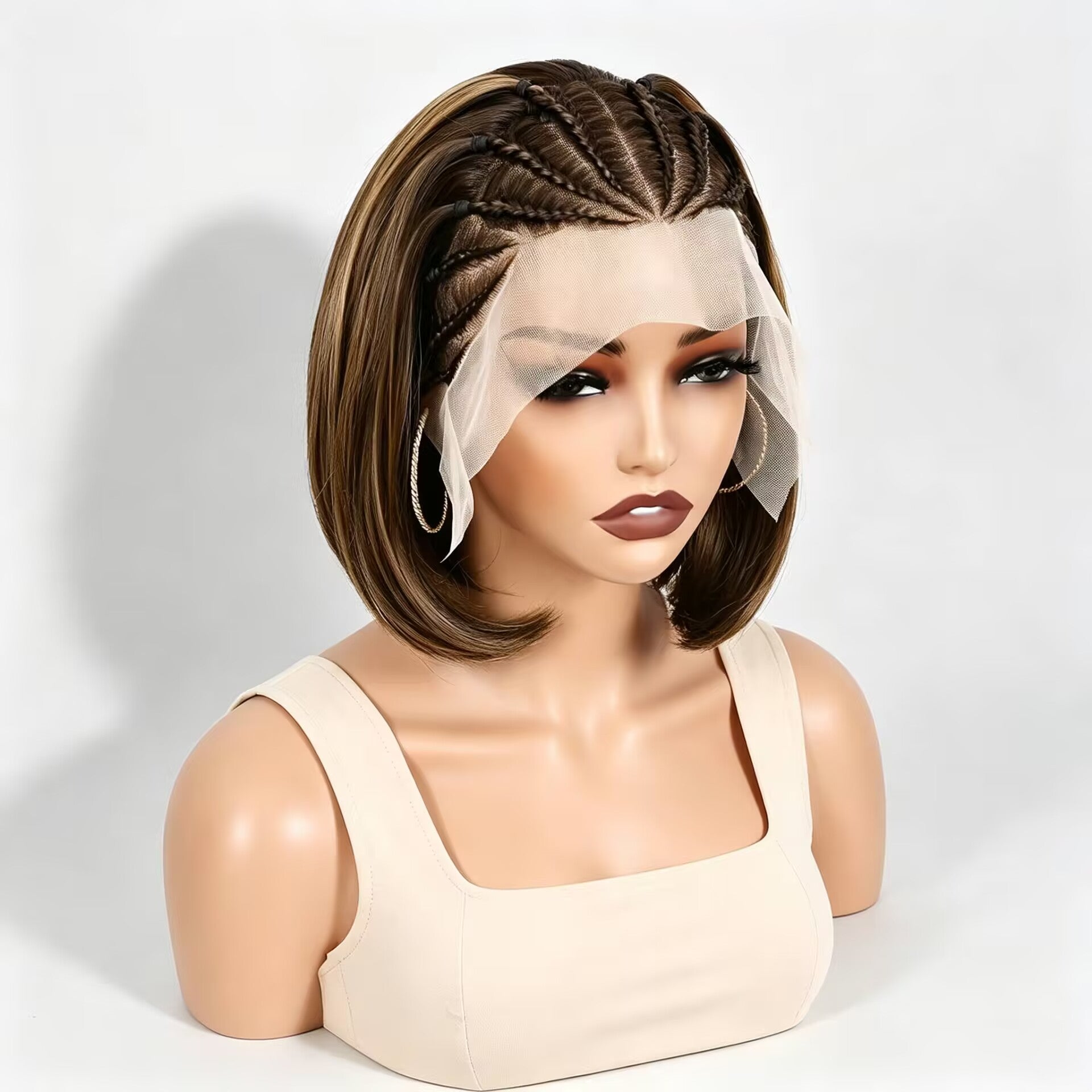 Zlike 7x5 Pre-Cut Lace Bohemian Braids Straight Bob Wig Glueless Human Hair Wig Ready to Wear