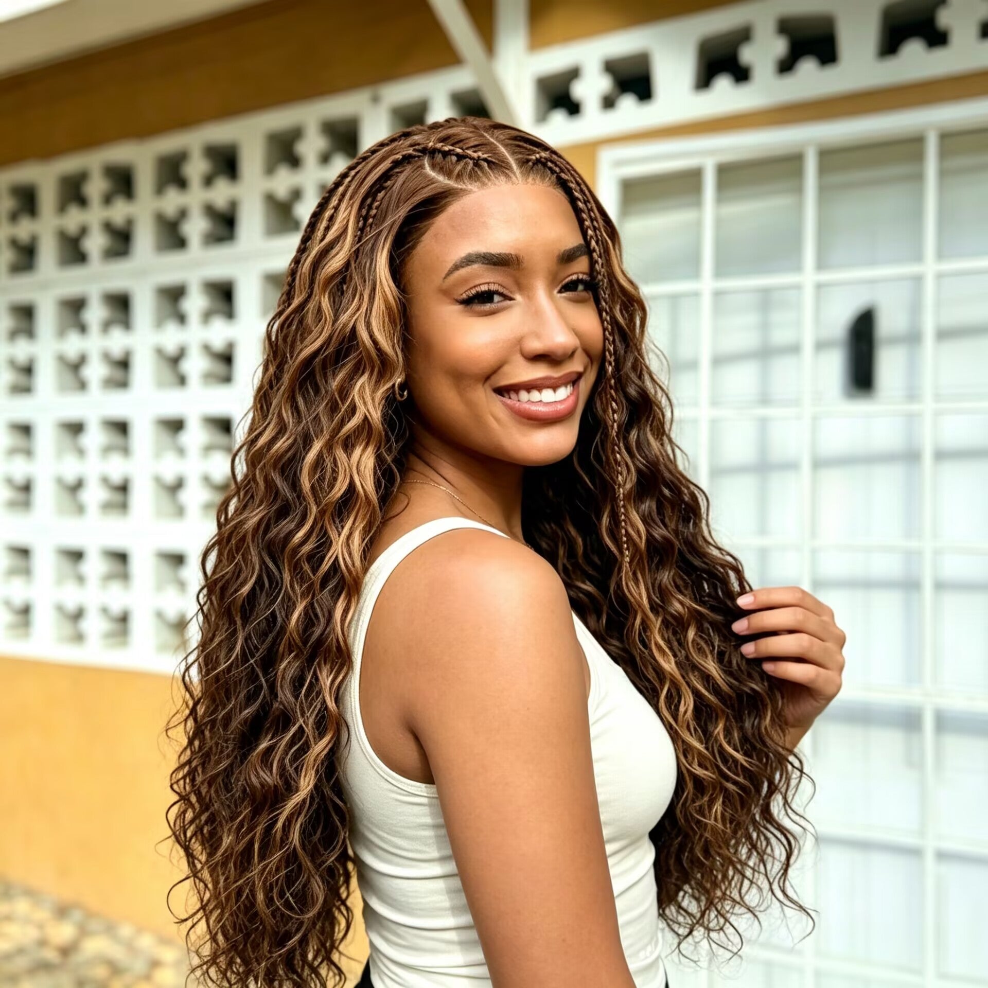 Zlike Highlight Glueless Long Loose Curls with Braided Parting 7x5 & 13x4 Transparent Lace Front Wig