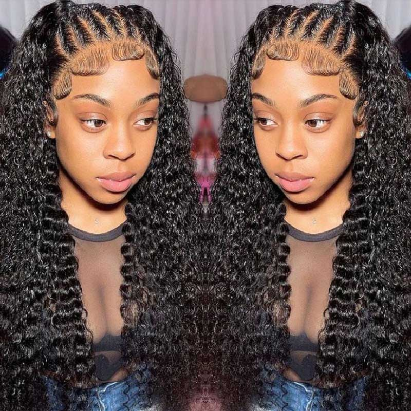 Zlike Glueless Pre Braided Wigs Fulani Braids Deep Wave Drawstring 360 Full Lace Frontal Human Hair Wigs For Women Knotless