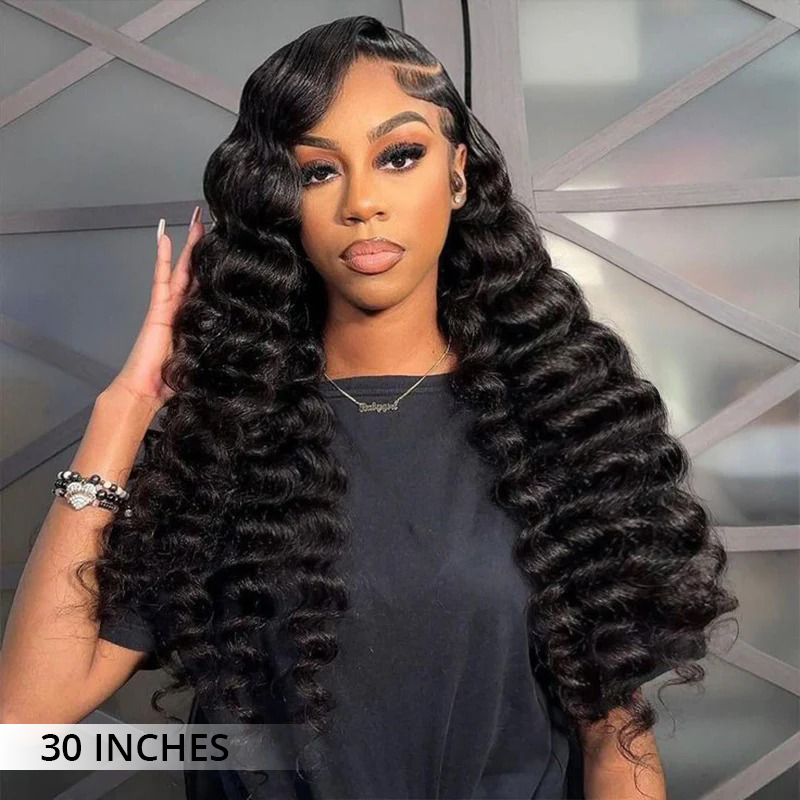 300% Density Luxury Custom Wigs Bouncy Wavy Lace Wig Super Double Drawn Virgin Human Hair Transparent Lace Front Wigs Pre Plucked Hairline