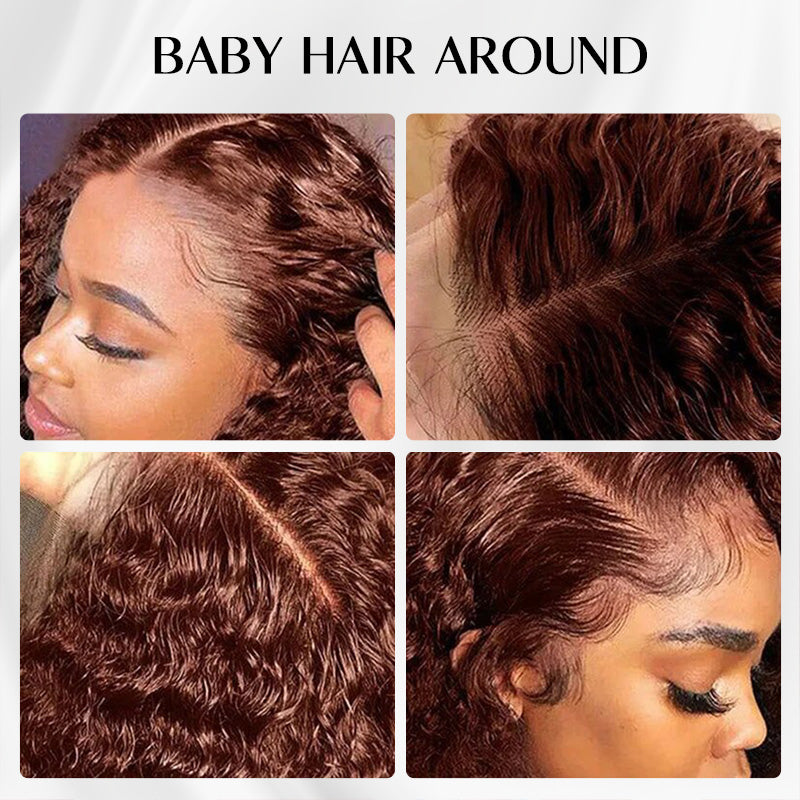 Zlike Pre Plucked Reddish Brown Kinky Curly Lace Front Human Hair Wigs Natural Hairline