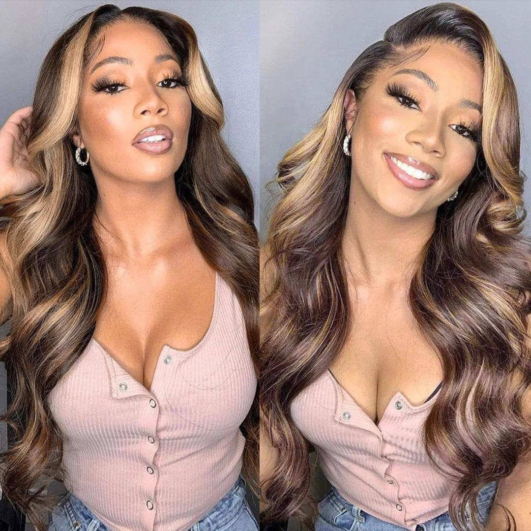 Clearance Sale | Honey Blonde Highlight 13x6 Lace Front Body Wave Wigs Human Hair Wigs