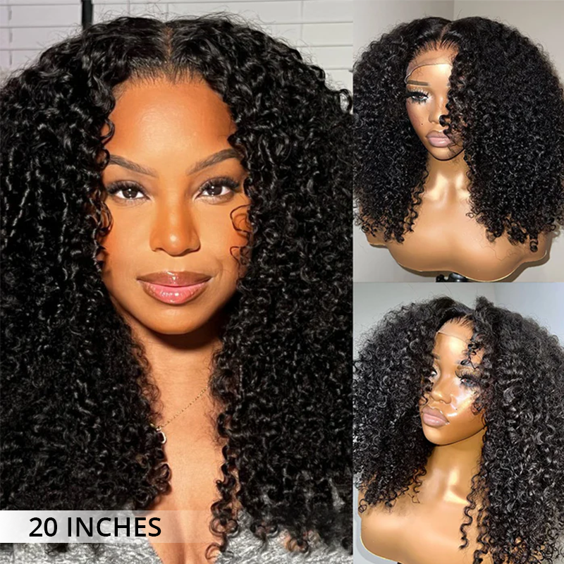 Thick Fluffy Human Hair Lace Closure Wigs Afro Curly Transparent Lace Wig For Black Women