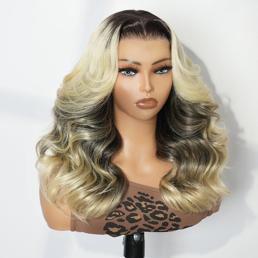 Zlike 13x4 Transparent Lace Heavy Layer Wavy Wigs Glueless Pull & Go Human Hair Wigs with Drawstring 300% Density