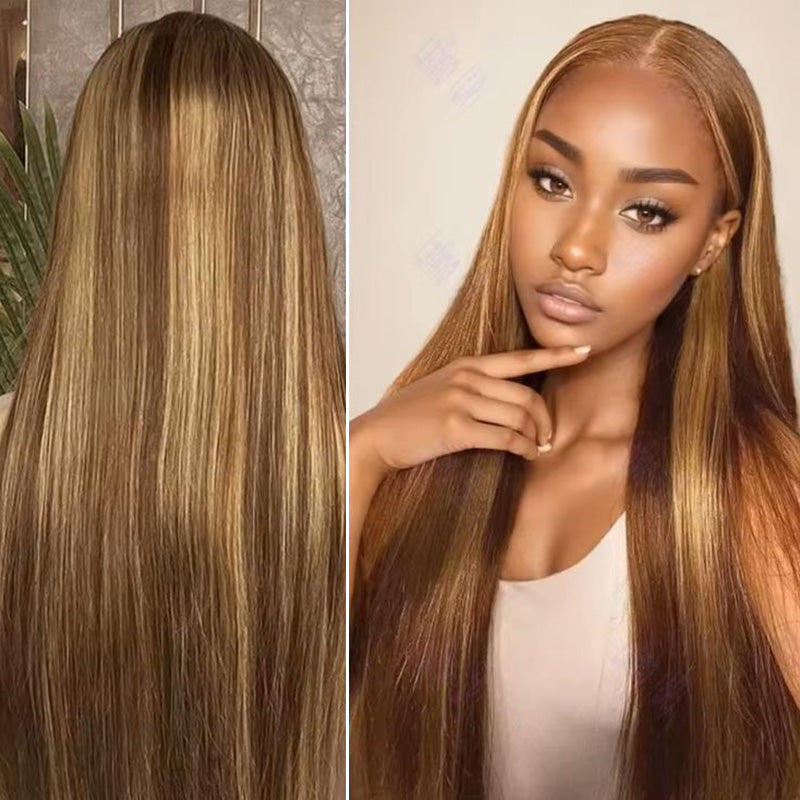 Flash Sale | Honey Blonde Highlight Transparent Lace Front Straight Wigs Long Natural Wave Wigs 100% Human Hair