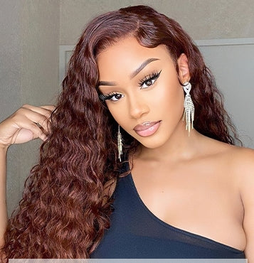 #4 Chocolate Brown Invisi-Band 360 Lace Frontal Wig Water Wave Pre Plucked Human Hair Wigs
