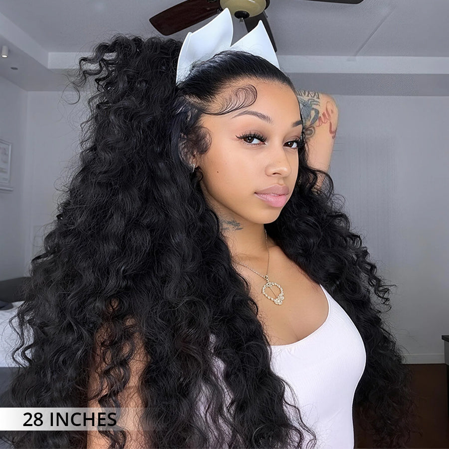 Zlike 300% Density Deep Wave Lace Wigs Bleached Knots Human Hair Transparent Lace Front Wigs