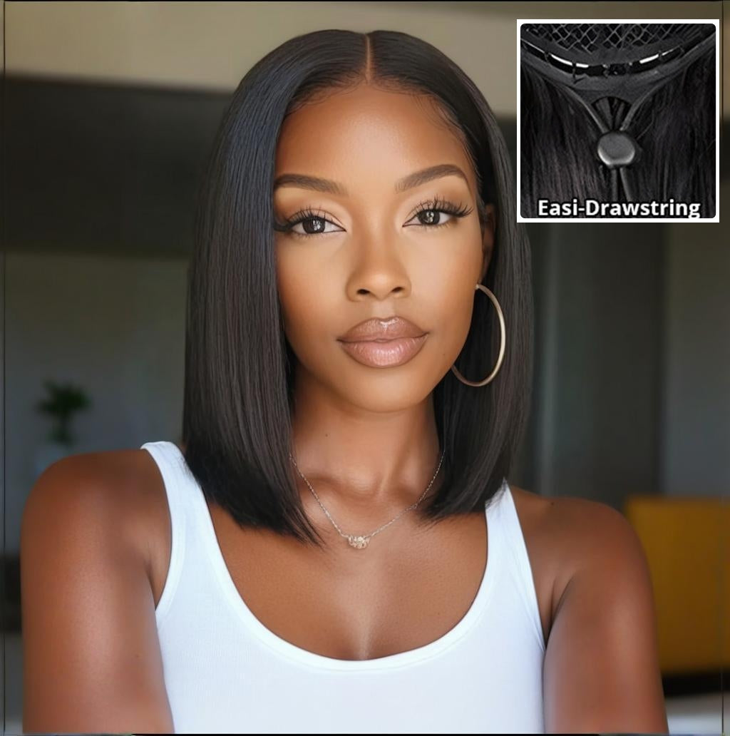 Zlike Yaki Straight Bob Pre Cut Lace Closure Wigs Human Hair Put On and Go Glueless wigs