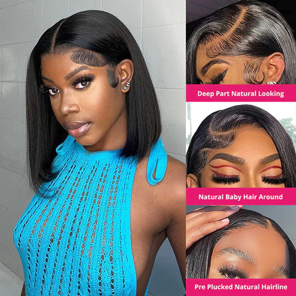 Short Bob Straight Wig 13x4 Transparent Lace Front 100% Human Hair Bob Wigs With Baby Hair