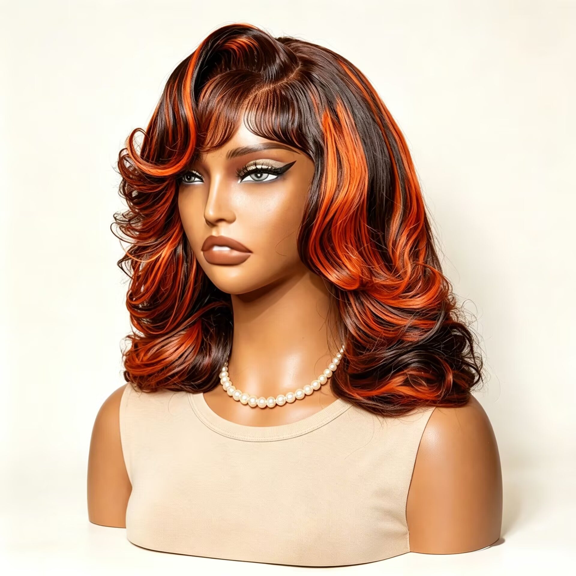 Zlike Ginger Highlight Brown Bob Wig Layer Cut Pre-Styled Body Wave Short Human Hair Wig Transparent Lace Glueless Wig