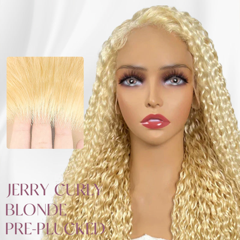 613 Blonde Jerry Curly 13x4 Lace Virgin Human Hair Wigs Pre-Plucked Natural Hairline-Zlike