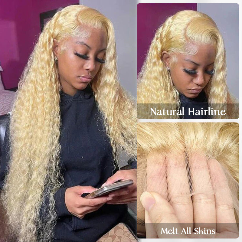 613 Blonde Jerry Curly 13x4 Lace Virgin Human Hair Wigs Pre-Plucked Natural Hairline-Zlike
