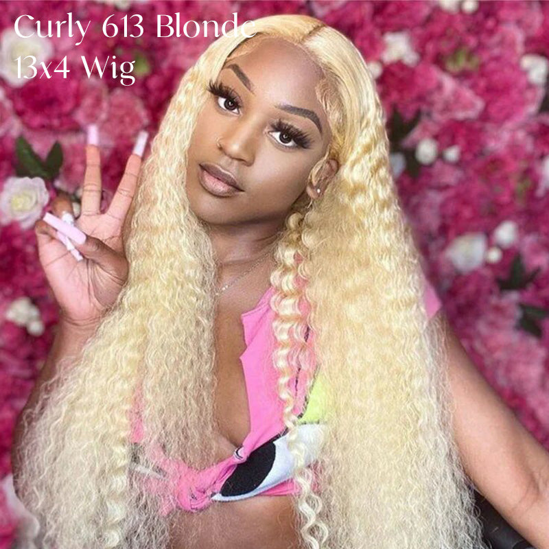 613 Blonde Jerry Curly 13x4 Lace Virgin Human Hair Wigs Pre-Plucked Natural Hairline-Zlike