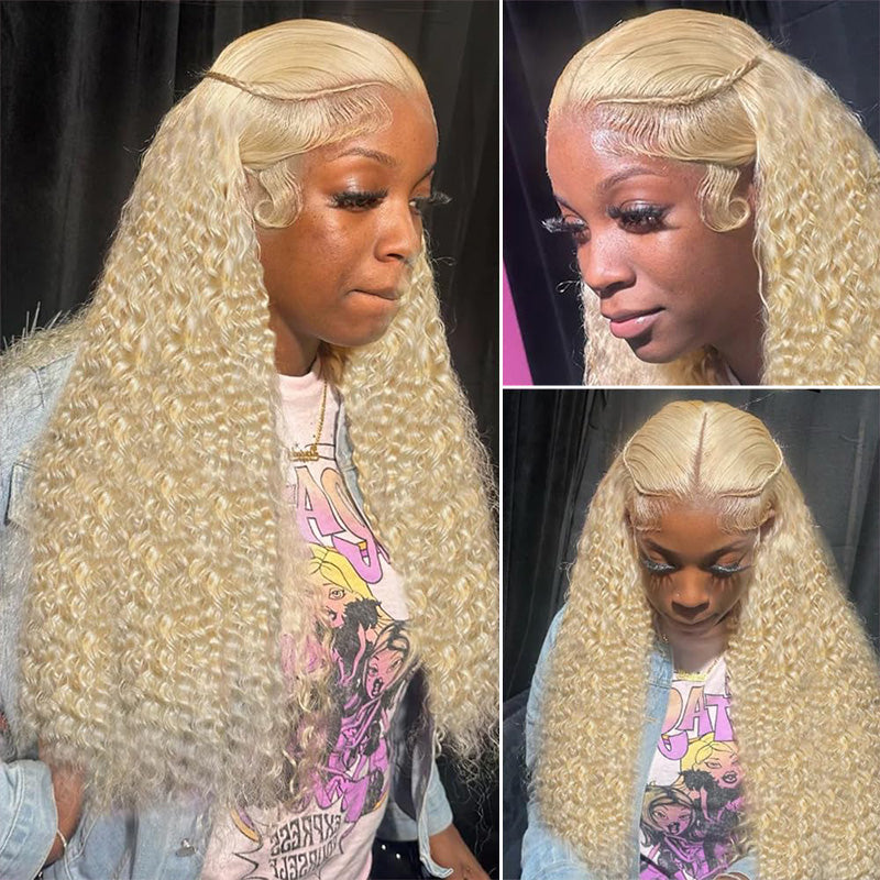 613 Blonde Jerry Curly 13x4 Lace Virgin Human Hair Wigs Pre-Plucked Natural Hairline-Zlike