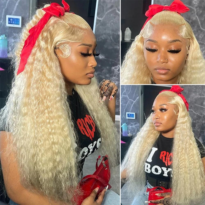 613 Blonde Jerry Curly 13x4 Lace Virgin Human Hair Wigs Pre-Plucked Natural Hairline-Zlike