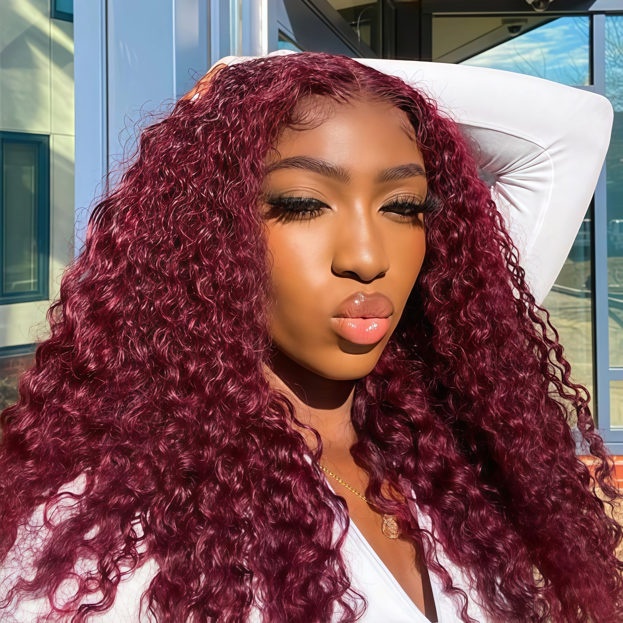 99J Burgundy Colored Kinky Curly Transparent Lace Front Human Hair Wigs Natural Hairline