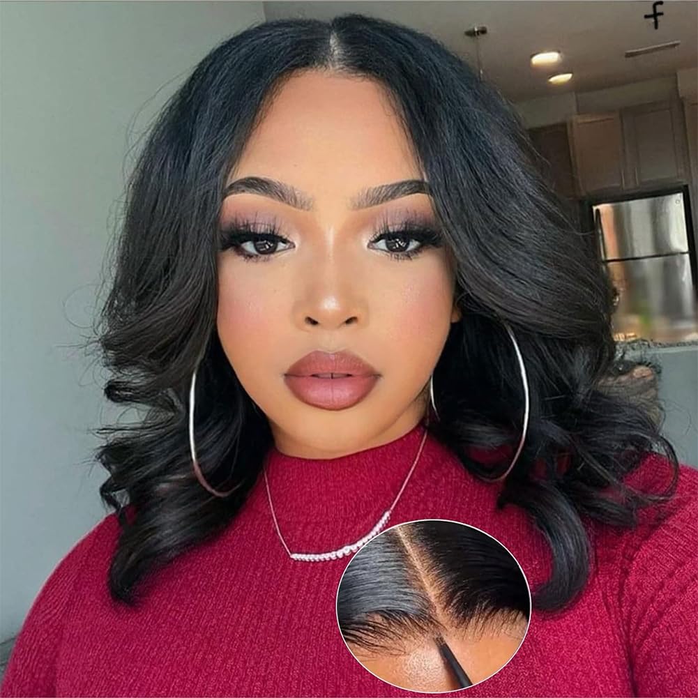 Pre Cut Glueless Short Bob Body Wave HD Lace Closure Wigs 100% Human Hair Wigs