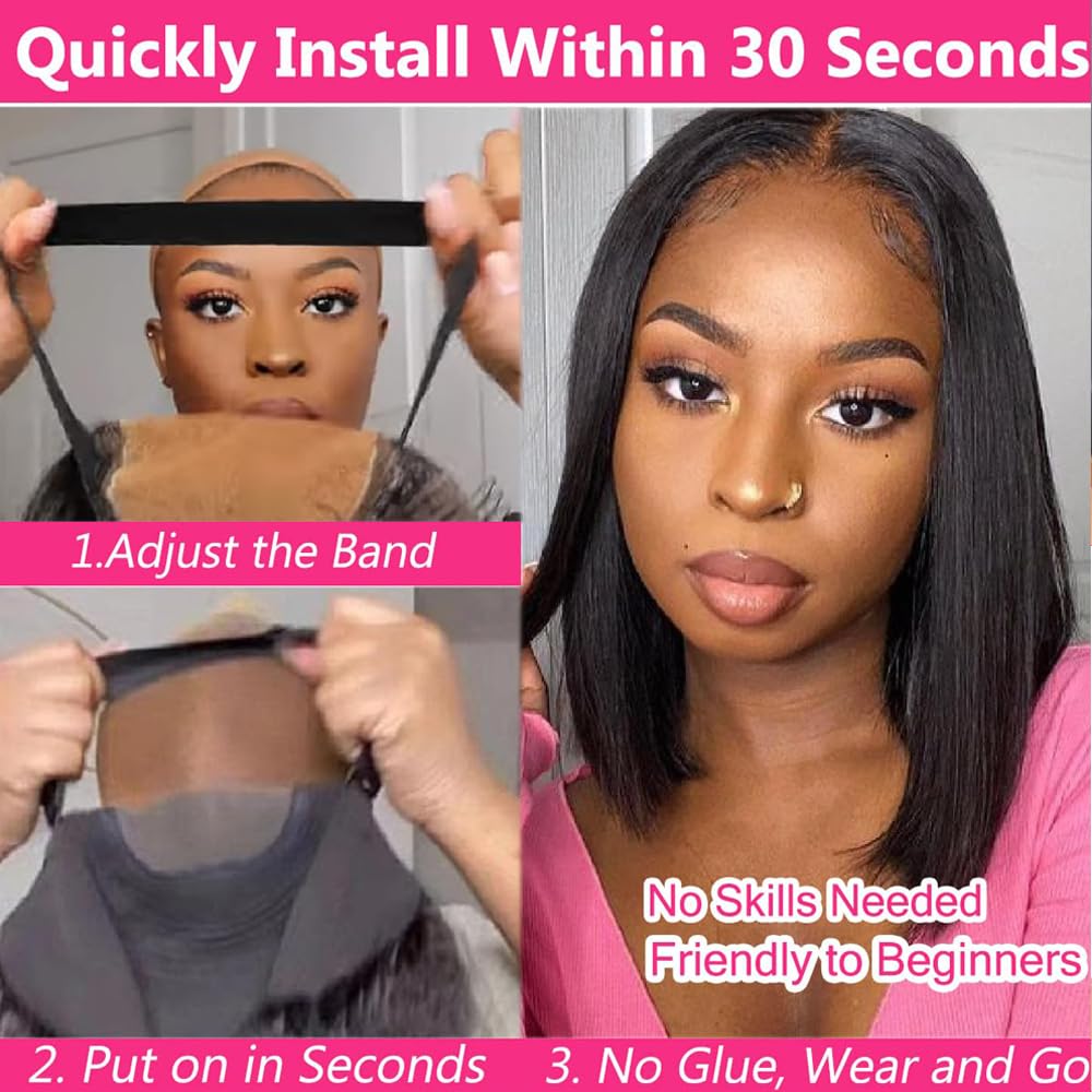 Glueless Short Bob Silky Straight 5x5 HD Lace Closure Wig Pre Cut Human Hair Lace Wigs