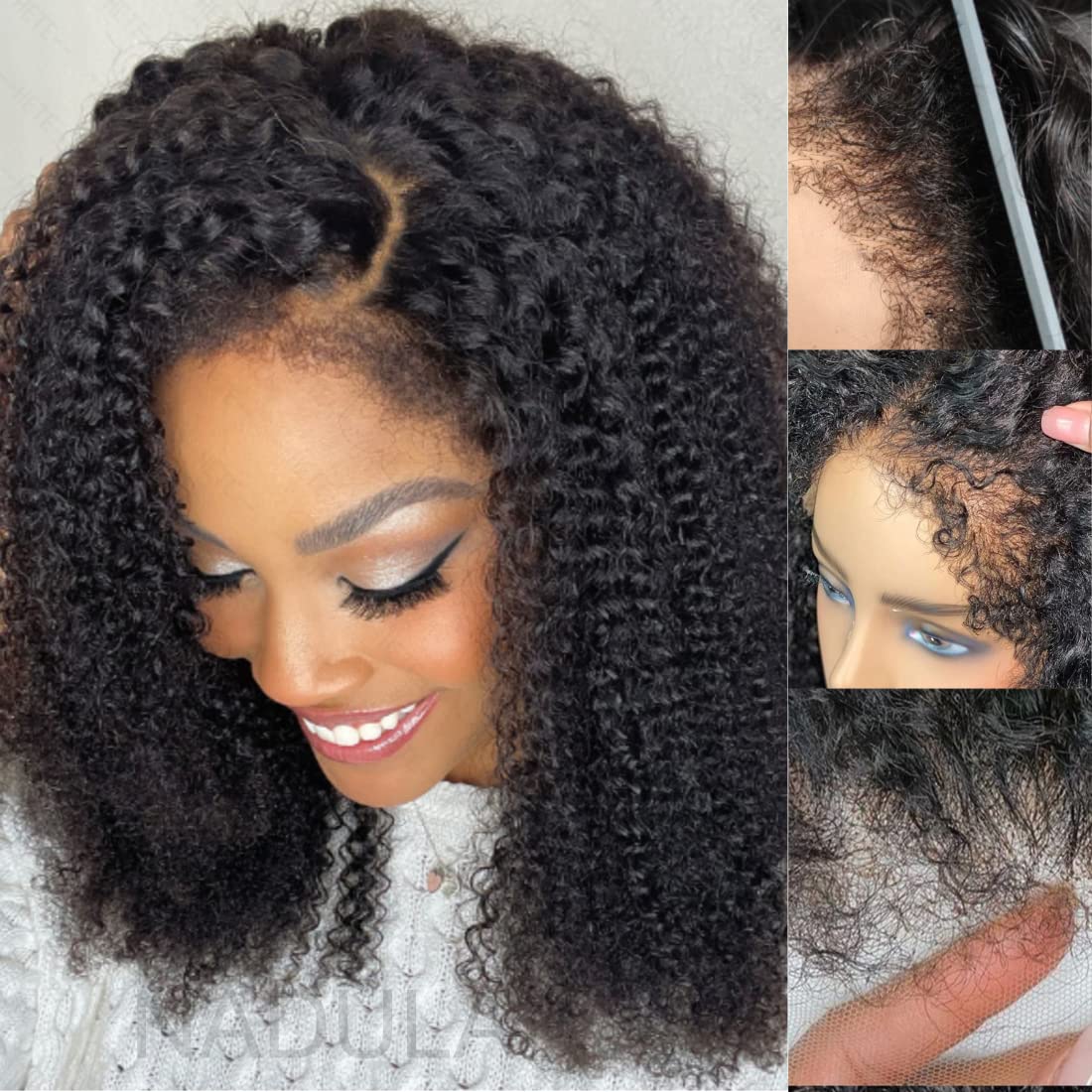 Zlike 4C Curly Edge Pre Cut Lace Closure Wigs 250% Density Human Hair Glueless Wigs
