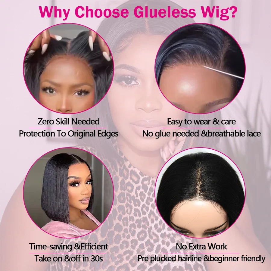 Short Straight Bob Glueless Lace Closure Transparent Lace Bob Wig 180% Density