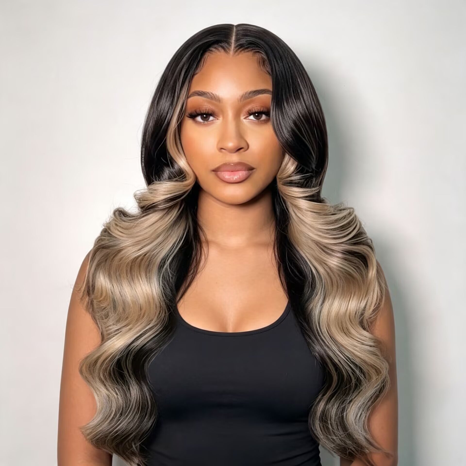 Zlike Ash Blonde Highlight Body Wave Human Hair Wig HD Lace Layered High Density Glueless Wig