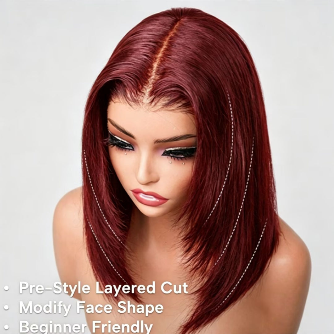 Zlike Layered Yaki Straight Reddish Brown Glueless Wear Go Drawstring Wig Natural Salon Finish