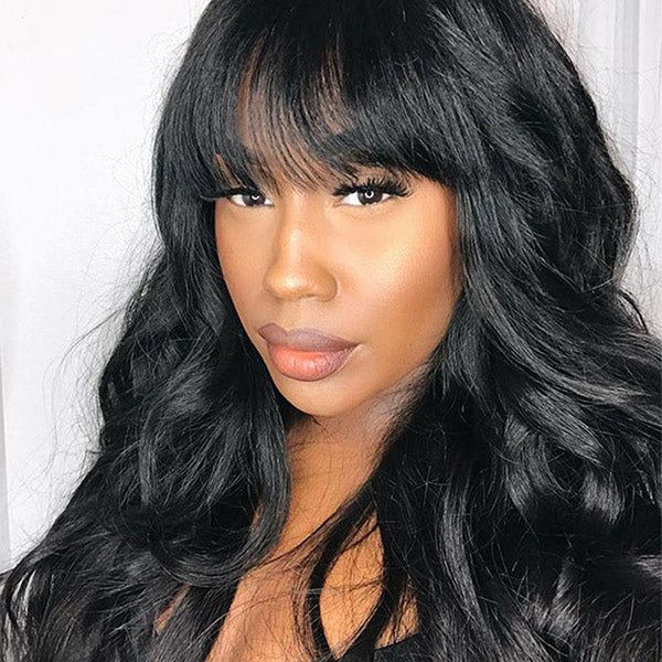 Glueless Body Wave Wig Wear To Go 100% Virgin Human Hair Wigs With Bangs High Density