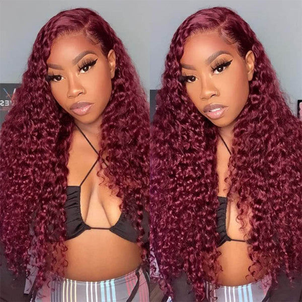 99J Burgundy Deep Wave 13x4 Lace Front Wig High Density 100% Human Hair Wigs