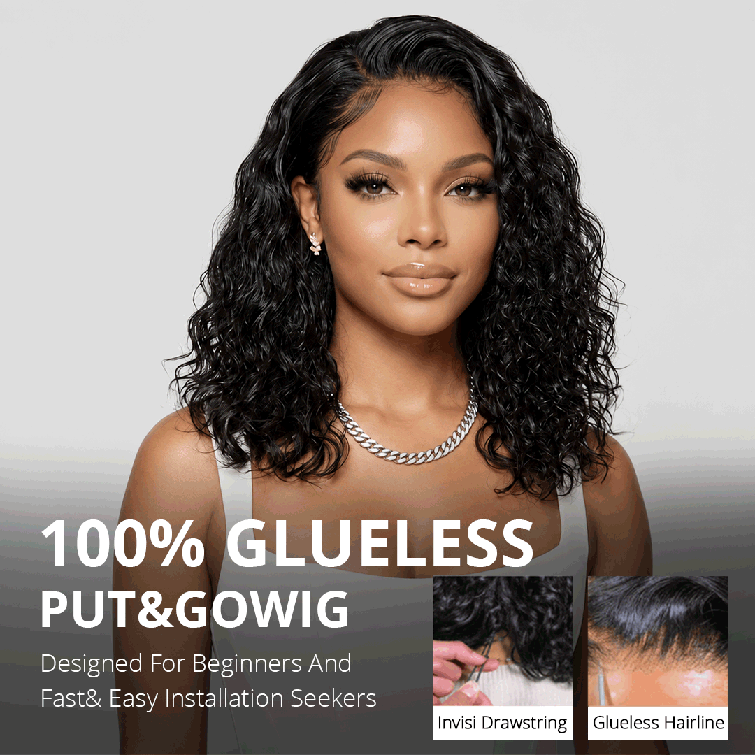 Styled Wig | 7x5 Glueless Lace C Side Part Loose Wavy Bob High Density Drawstring 100% Human Hair Wig For Beginners