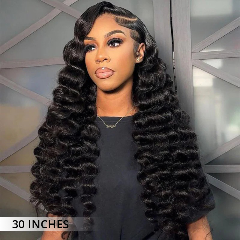 300% Density Luxury Custom Wigs Bouncy Wavy Lace Wig Super Double Drawn Virgin Human Hair Transparent Lace Front Wigs Pre Plucked Hairline