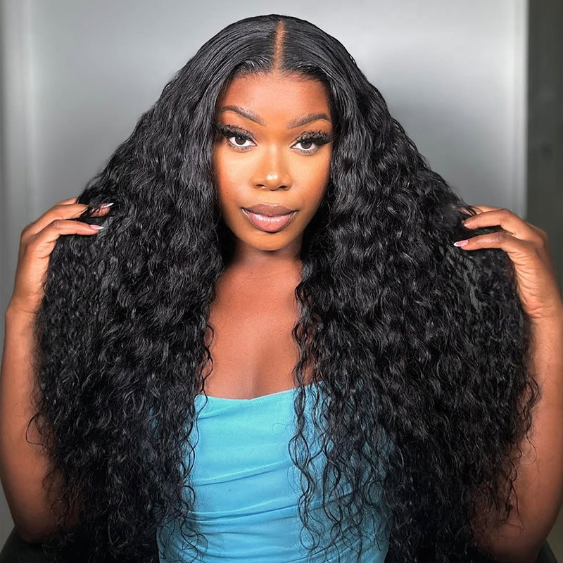 Zlike 4C Curly Edge 300% Density Human Hair Wigs Water Wave Pre Cut Glueless Invisi-Band 360 Lace Frontal Wigs